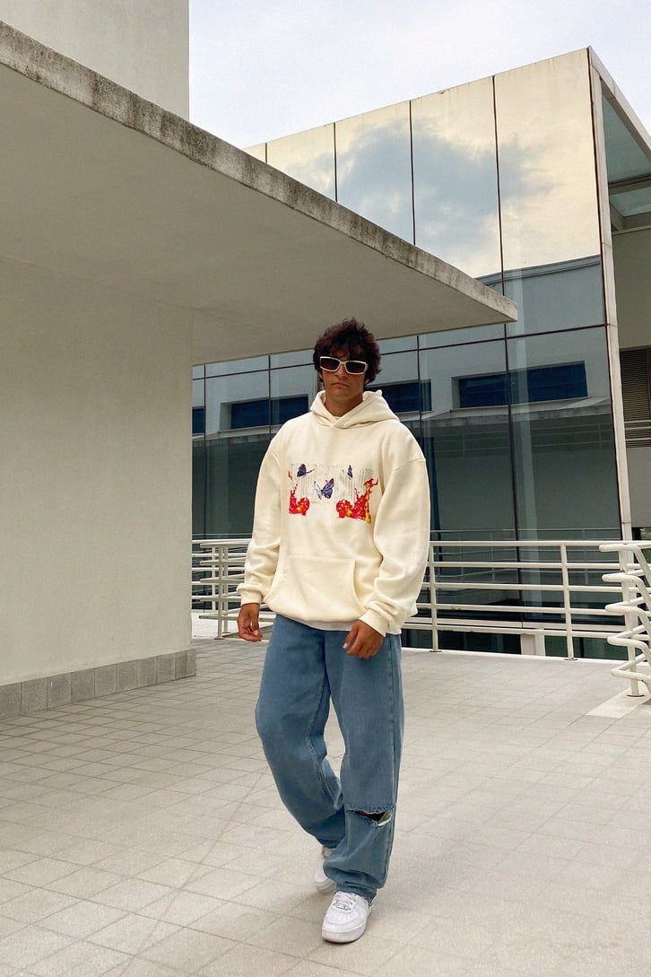 Flame Butterfly Krem Oversize Sweatshirt