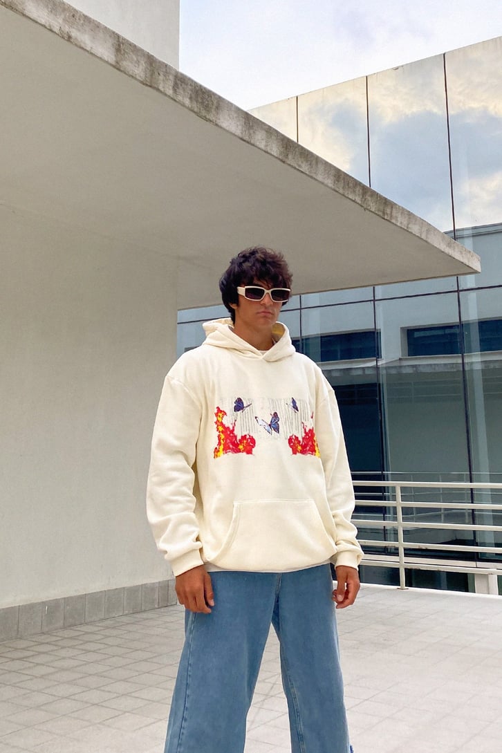 Flame Butterfly Krem Oversize Sweatshirt