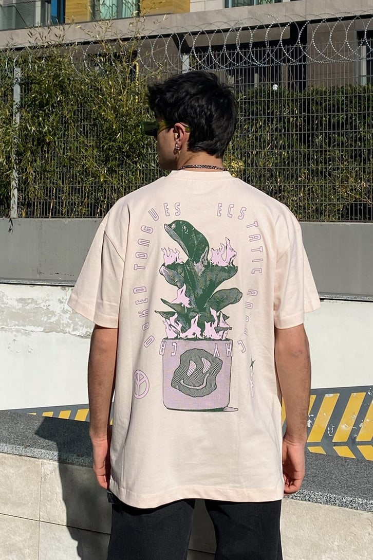 Flame Herb Oversize Printed Cream Tshirt