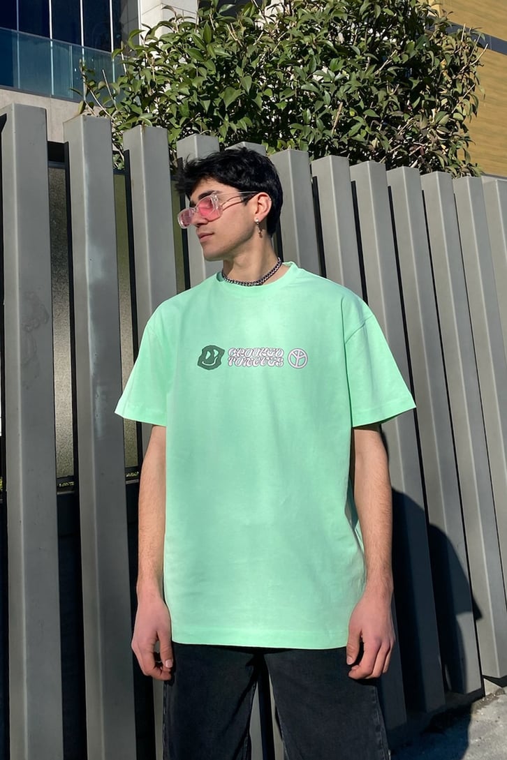 Flame Herb Oversize Printed Neon Green Tshirt