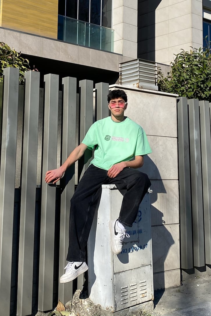 Flame Herb Oversize Printed Neon Green Tshirt