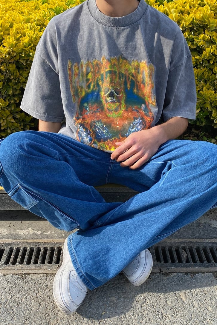 Flame Skull Oversize Washed Tee