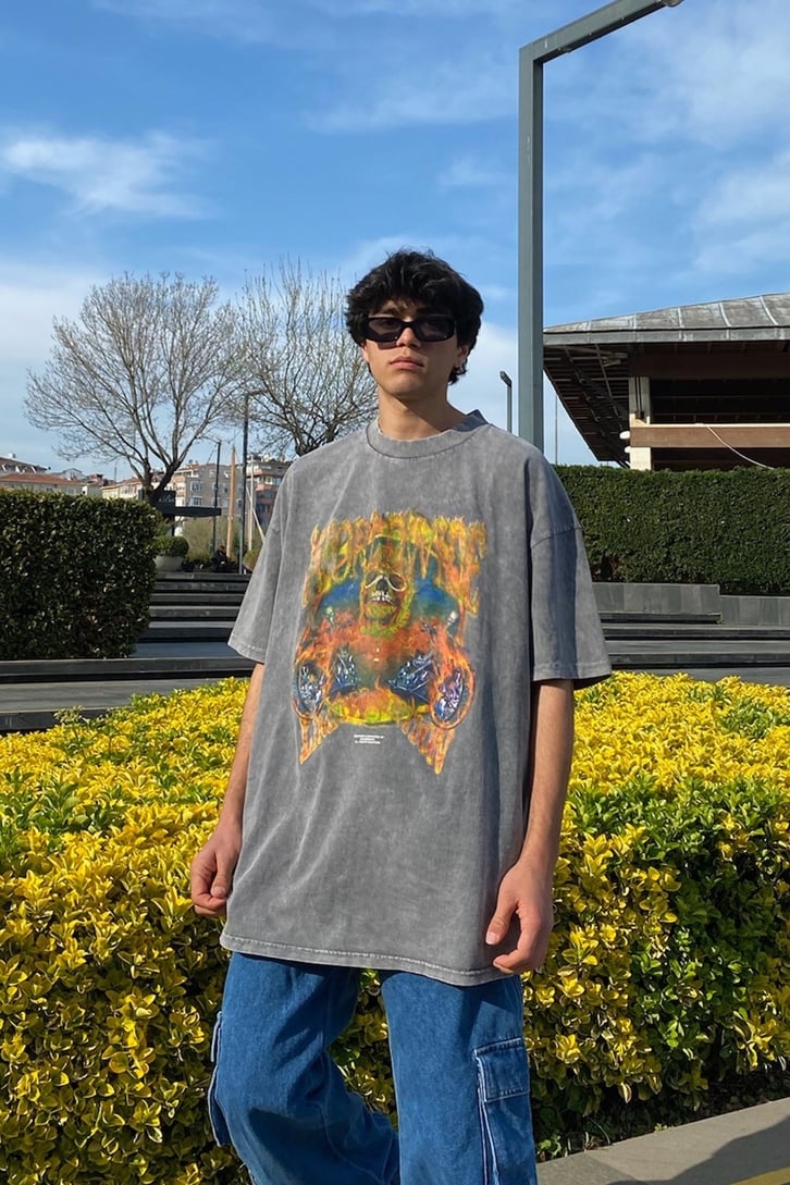 Flame Skull Oversize Washed Tee