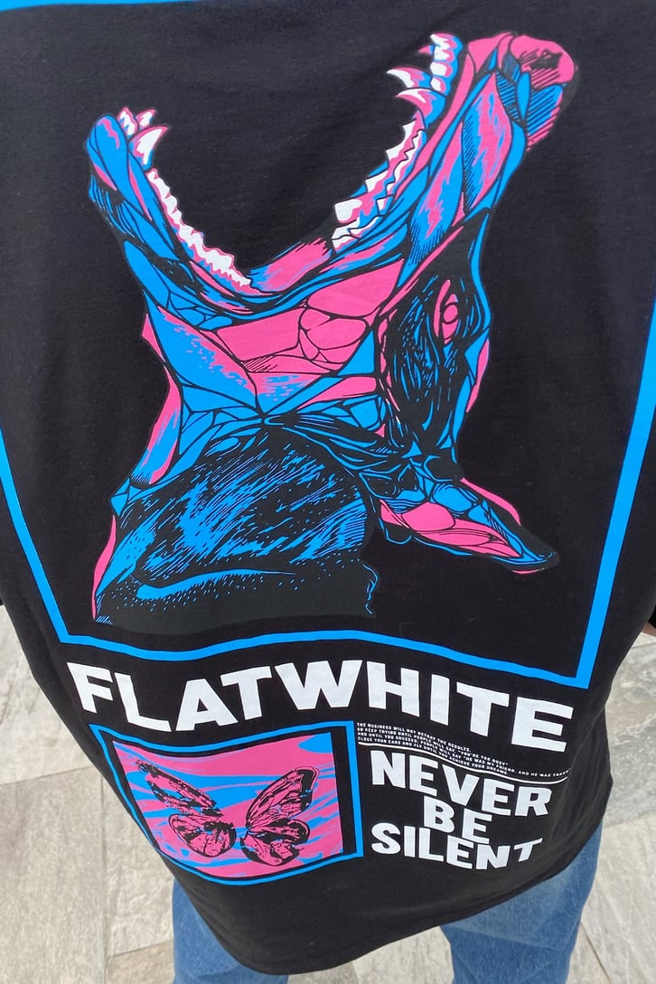 Flat White Butterfly Siyah Oversize Tshirt