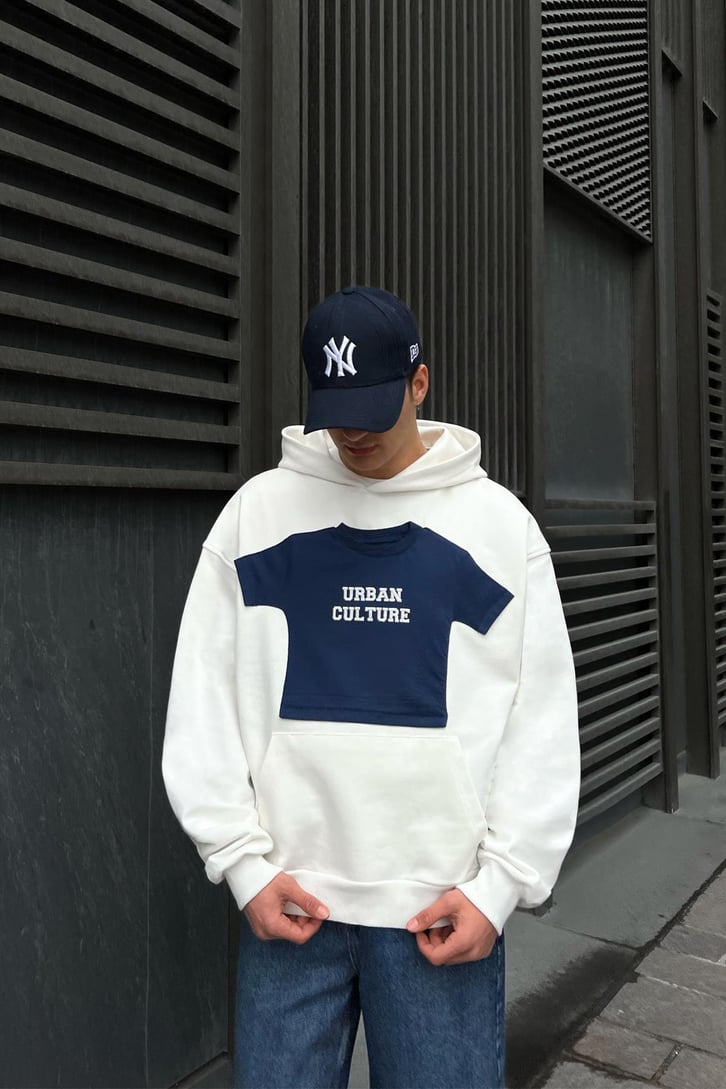 Flaw Atelier 500 GSM Premium Baby Parçalı Beyaz Oversize Sweatshirt