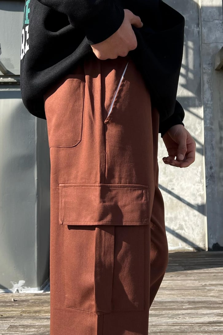 Flaw Atelier Ayarlanabilir Lastikli Kahverengi Kargo Pantolon