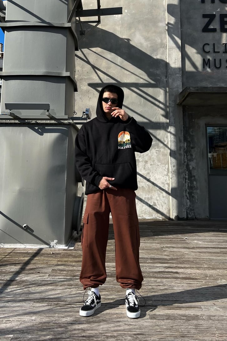 Flaw Atelier Ayarlanabilir Lastikli Kahverengi Kargo Pantolon
