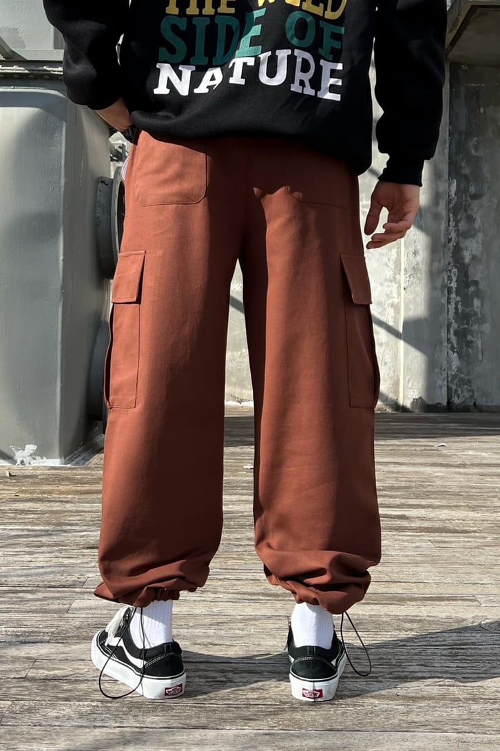 Flaw Atelier Ayarlanabilir Lastikli Kahverengi Kargo Pantolon