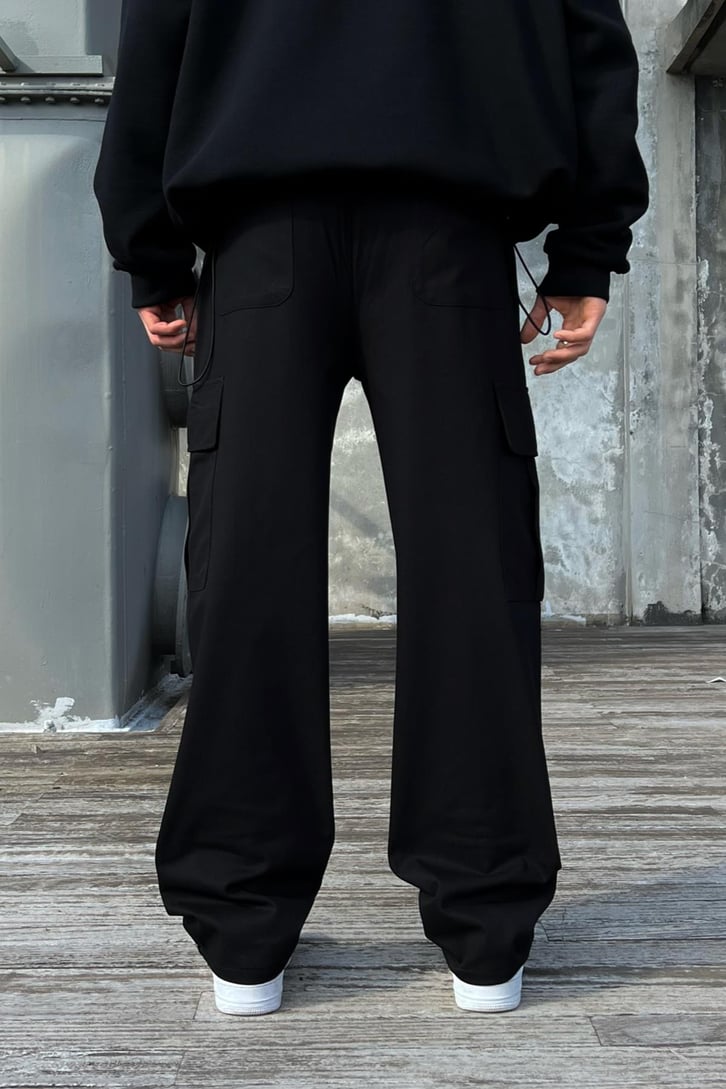 Flaw Atelier Ayarlanabilir Lastikli Siyah Kargo Pantolon