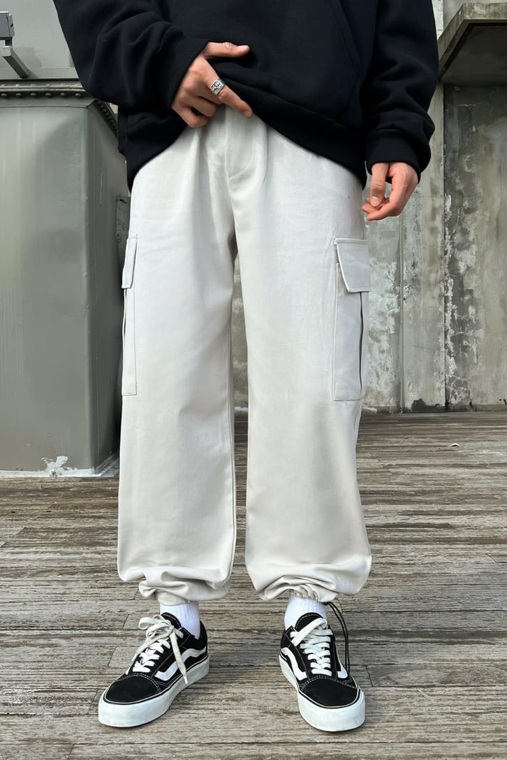 Flaw Atelier Ayarlanabilir Lastikli Taş Rengi Kargo Pantolon