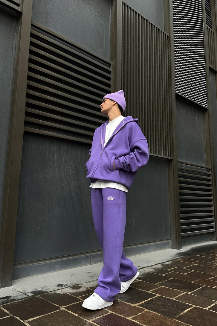 Flaw Atelier Ayarlanabilir Paça Basic Mor Baggy Eşofman