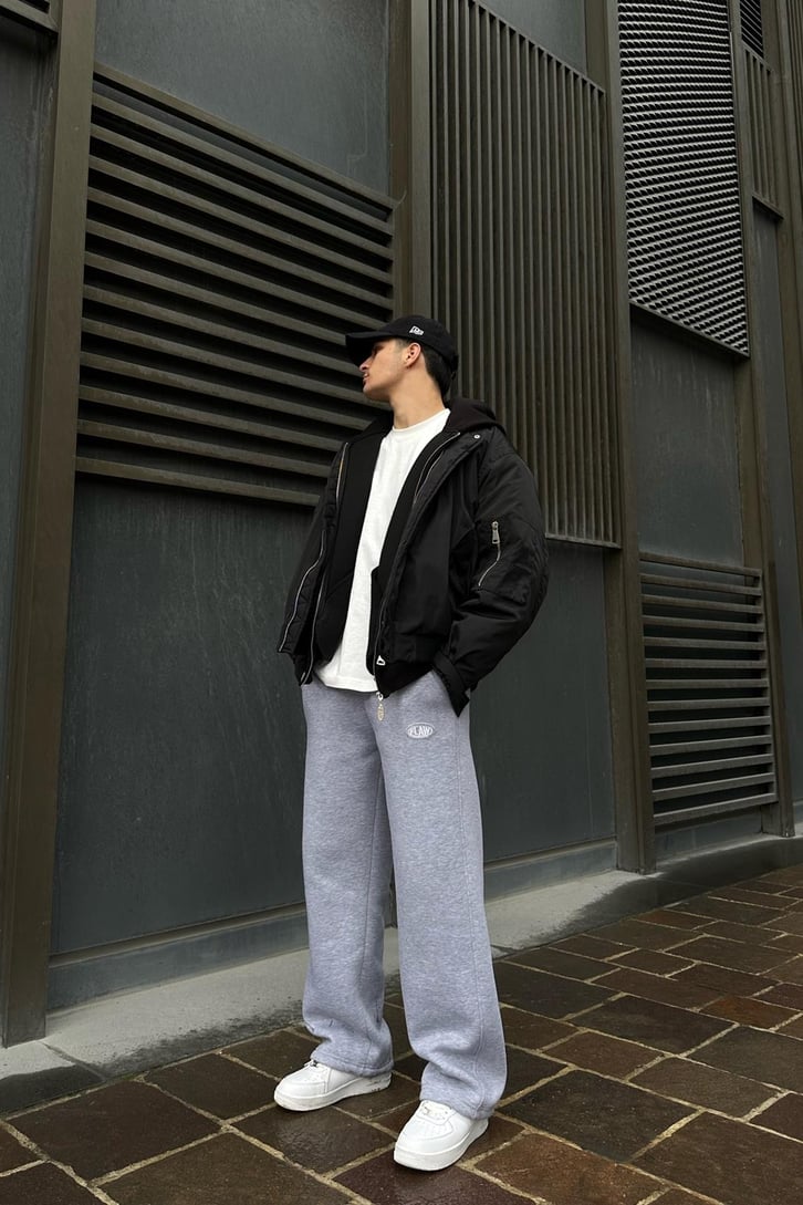 Flaw Atelier Ayarlanabilir Paça Basic Gri Melanj Baggy Eşofman