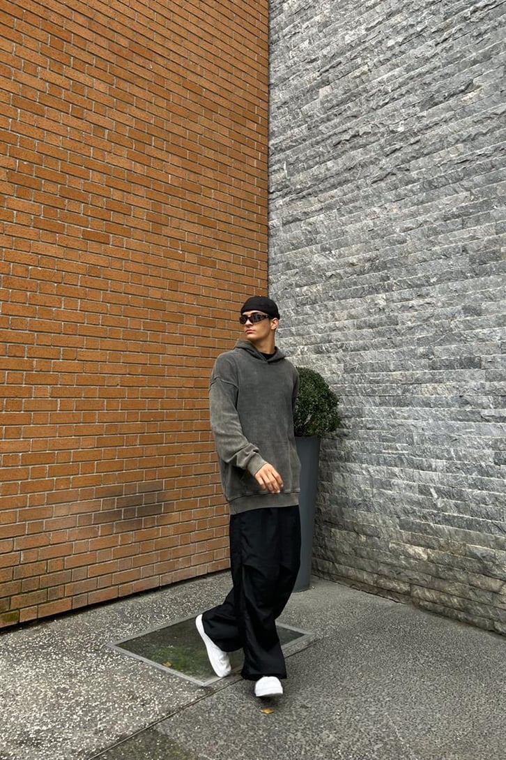 Flaw Atelier Basic Antrasit Oversize Hoodie