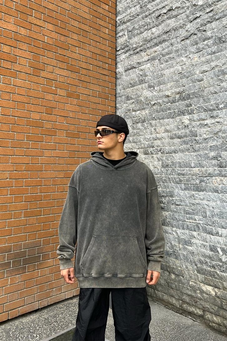 Flaw Atelier Basic Antrasit Oversize Hoodie