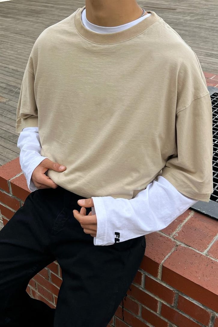 Flaw Atelier Basic Bej Oversize Tshirt