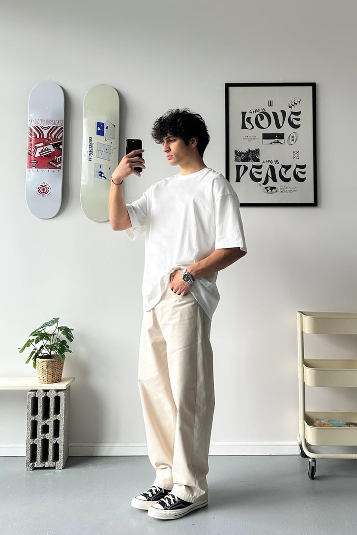 Flaw Atelier Basic Ekru Oversize Tişört
