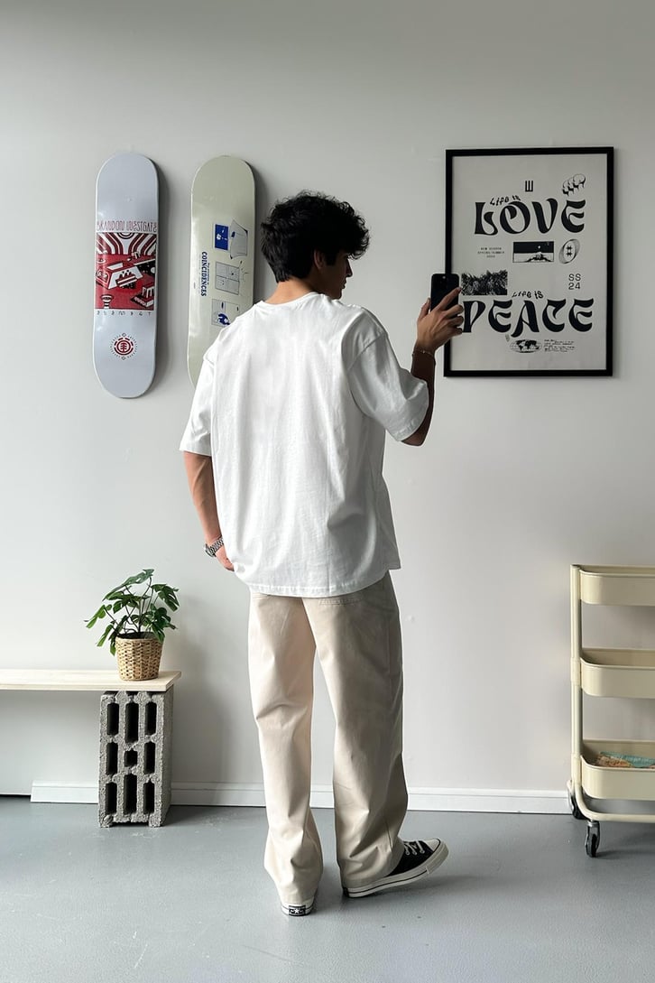 Flaw Atelier Basic Ekru Oversize Tişört