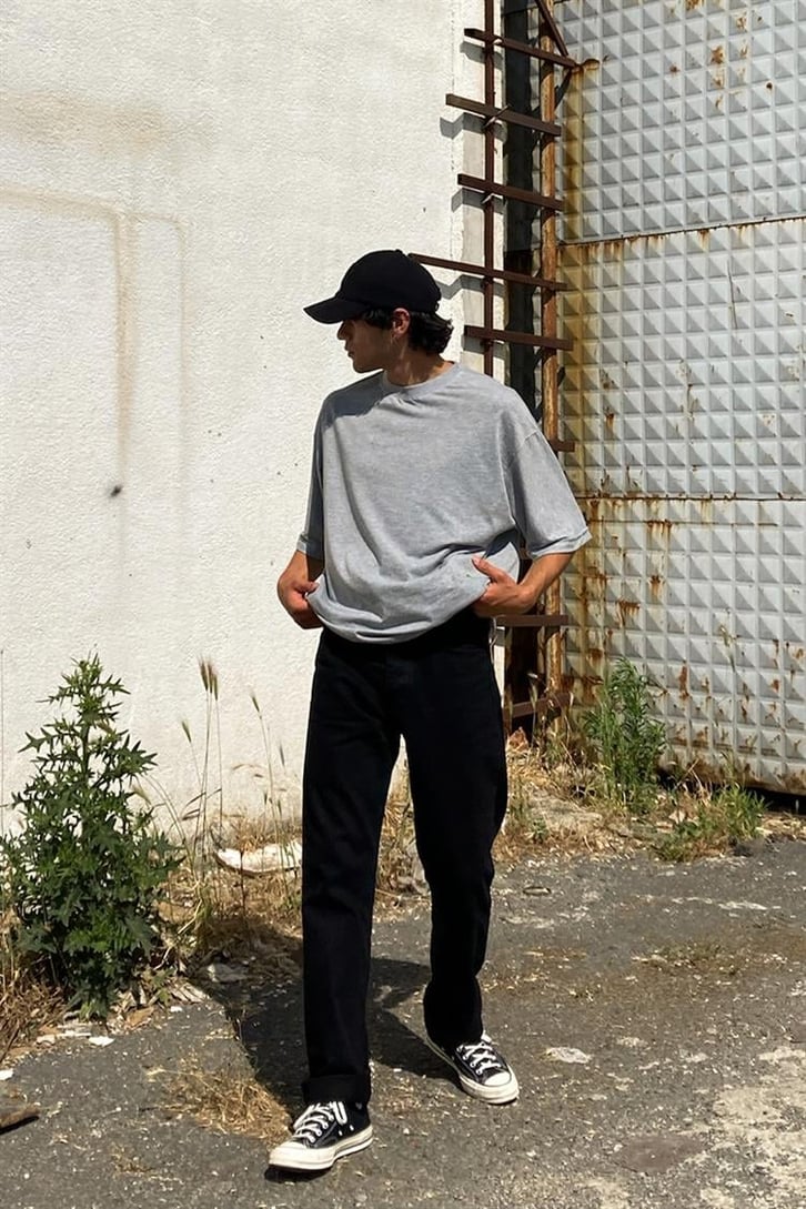 Flaw Atelier Basic Gri Melanj Oversize Tshirt