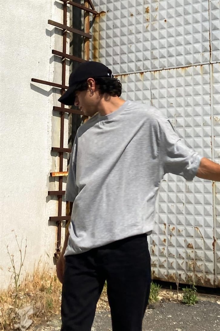 Flaw Atelier Basic Gri Melanj Oversize Tshirt