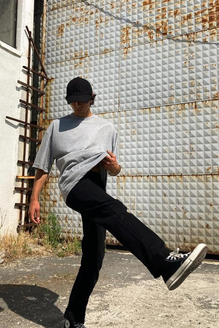 Flaw Atelier Basic Gri Melanj Oversize Tshirt