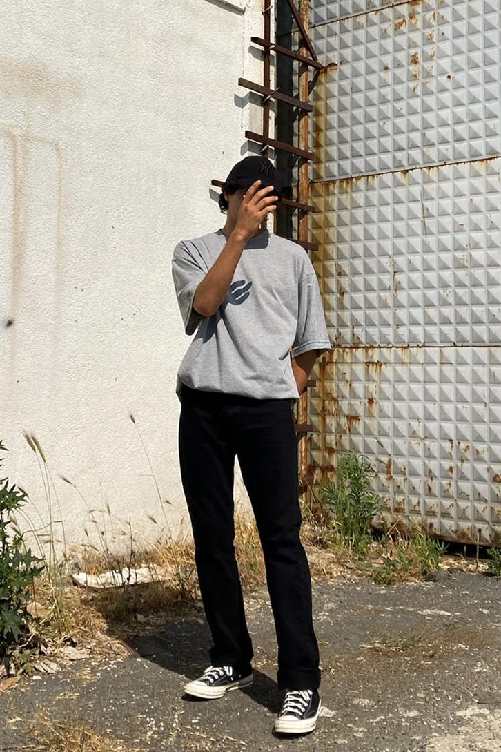 Flaw Atelier Basic Gri Melanj Oversize Tshirt