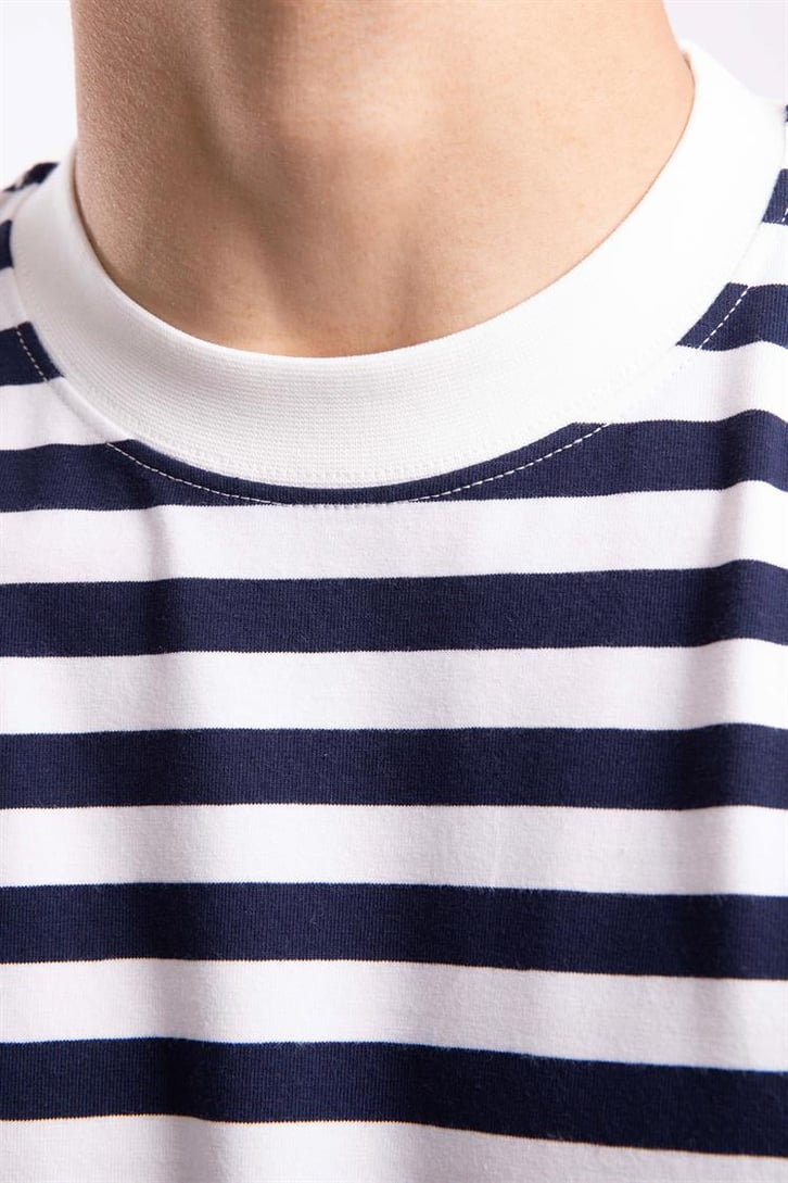 Flaw Atelier Basic Lacivert Çizgili Oversize Tshirt