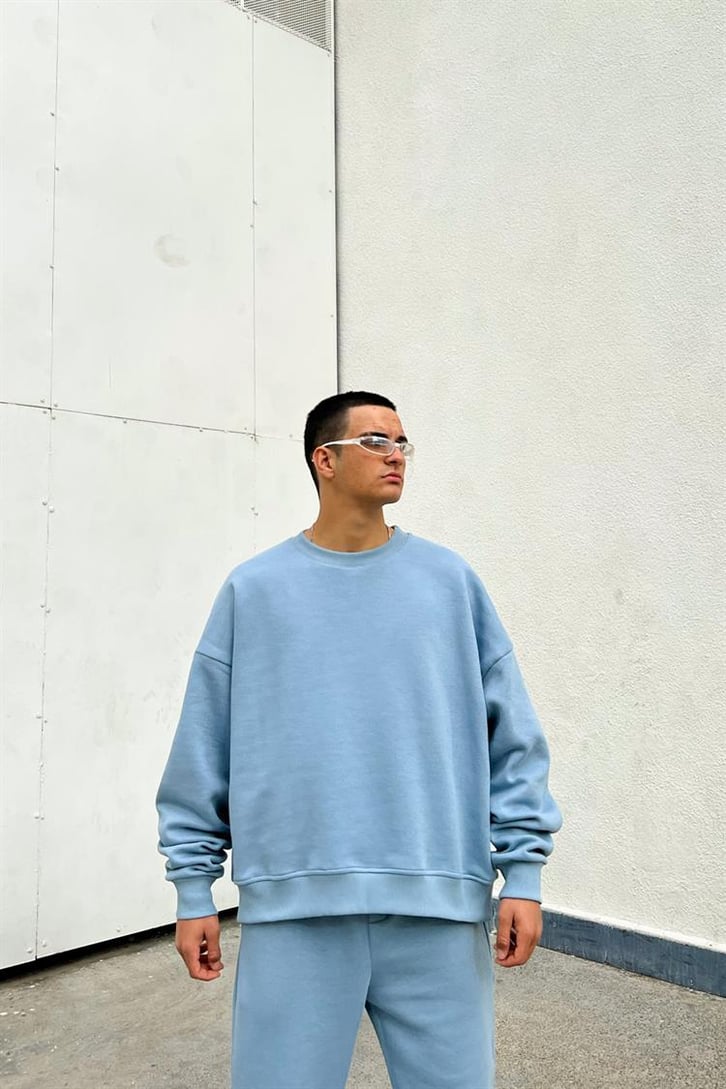 Flaw Atelier Basic Outfit Bebek Mavisi İçi Pamuklu Eşofman Takımı ve Beyaz Çorap