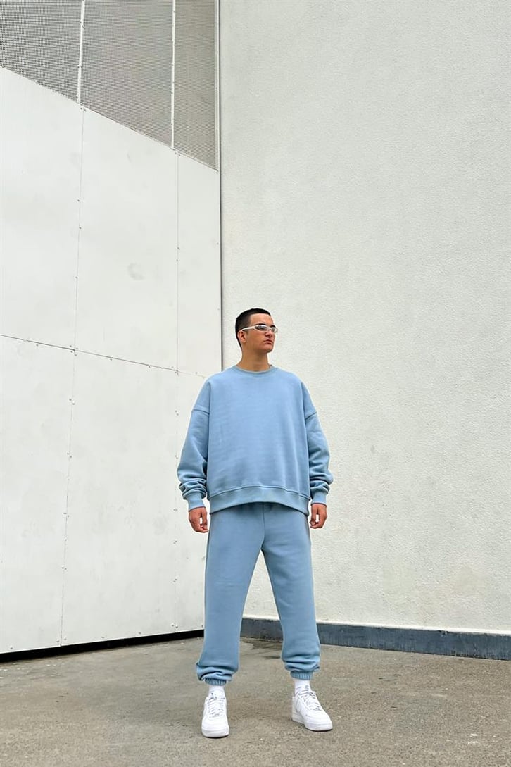 Flaw Atelier Basic Outfit Bebek Mavisi İçi Pamuklu Eşofman Takımı ve Beyaz Çorap