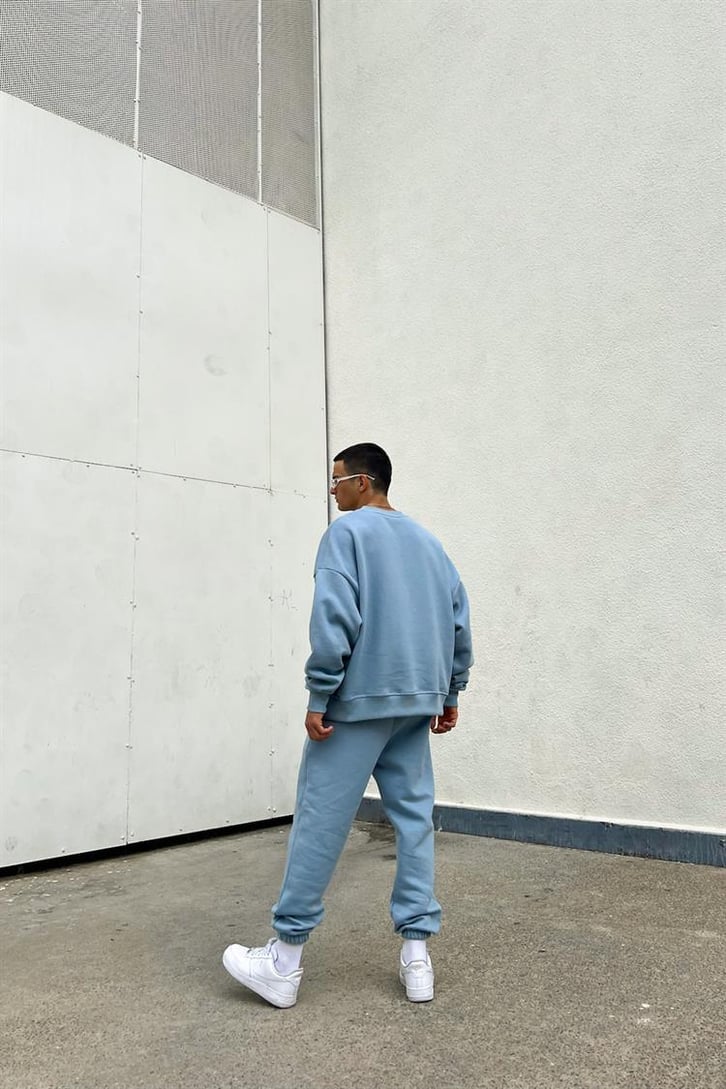 Flaw Atelier Basic Outfit Bebek Mavisi İçi Pamuklu Eşofman Takımı ve Beyaz Çorap
