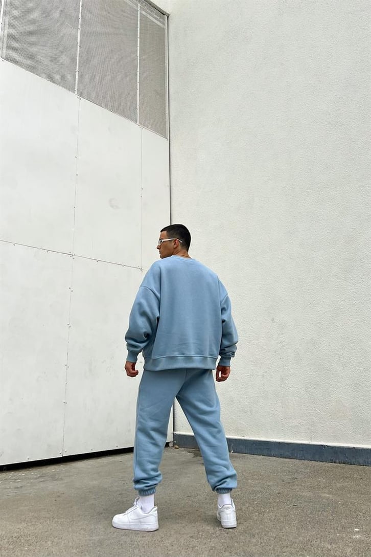 Flaw Atelier Basic Outfit Bebek Mavisi İçi Pamuklu Eşofman Takımı ve Beyaz Çorap