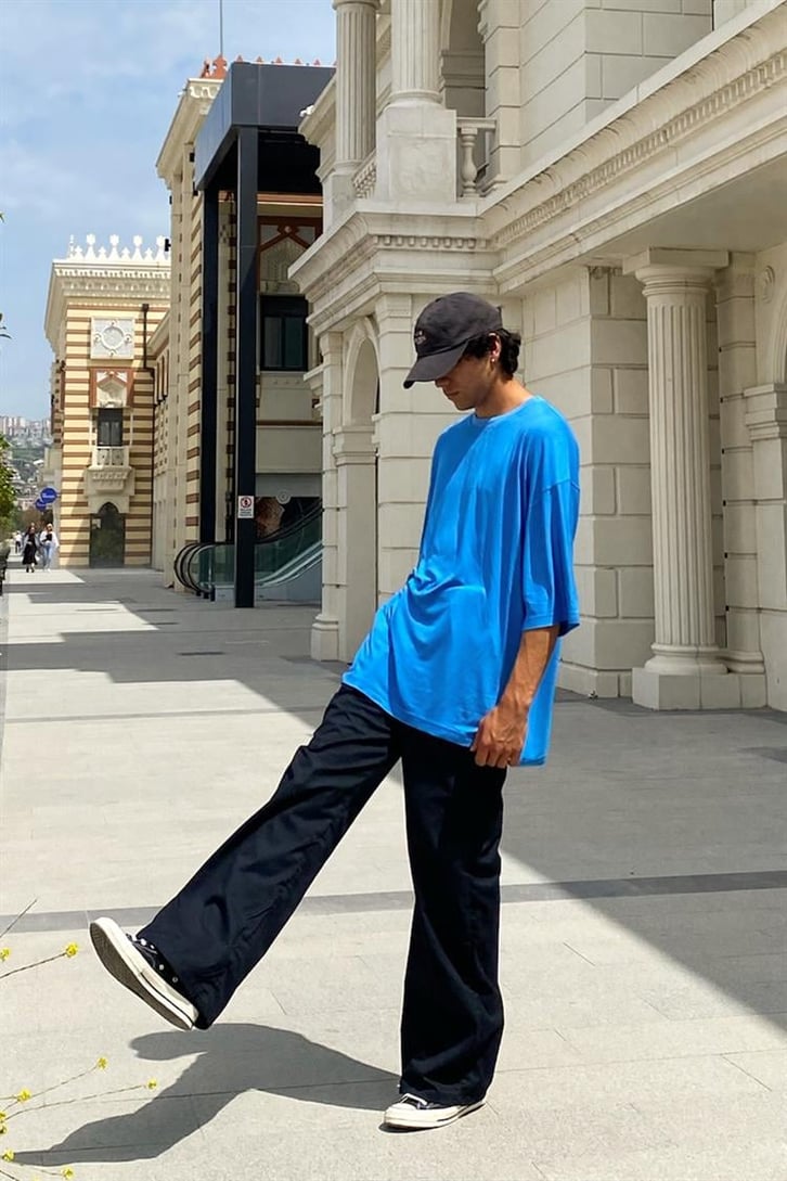 Flaw Atelier Basic Saks Mavisi Oversize Tshirt