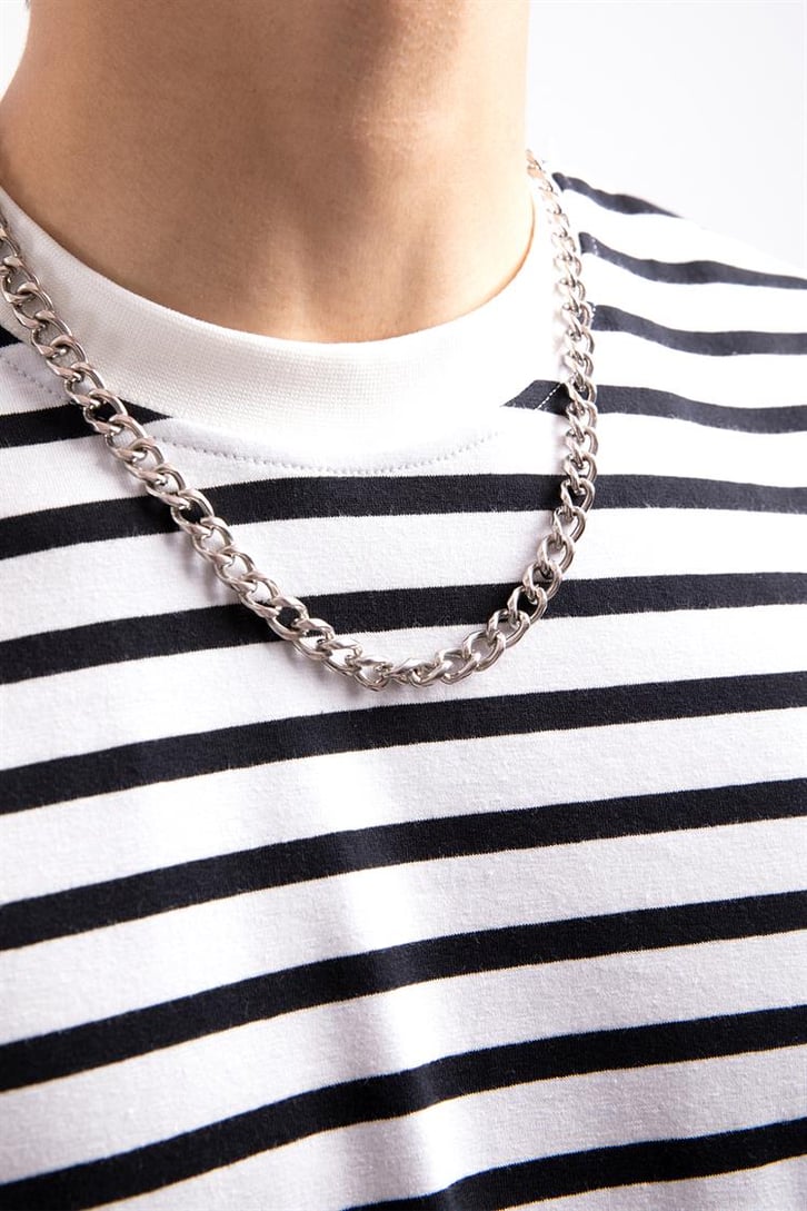 Flaw Atelier Basic Siyah Çizgili Beyaz Oversize Tshirt