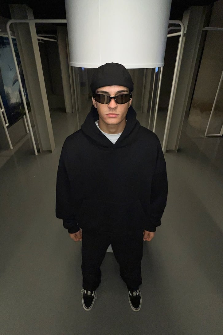 Flaw Atelier Basic Siyah İçi Pamuklu Hoodie