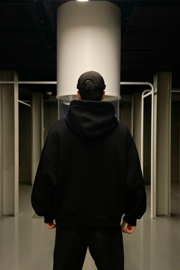 Flaw Atelier Basic Siyah İçi Pamuklu Hoodie
