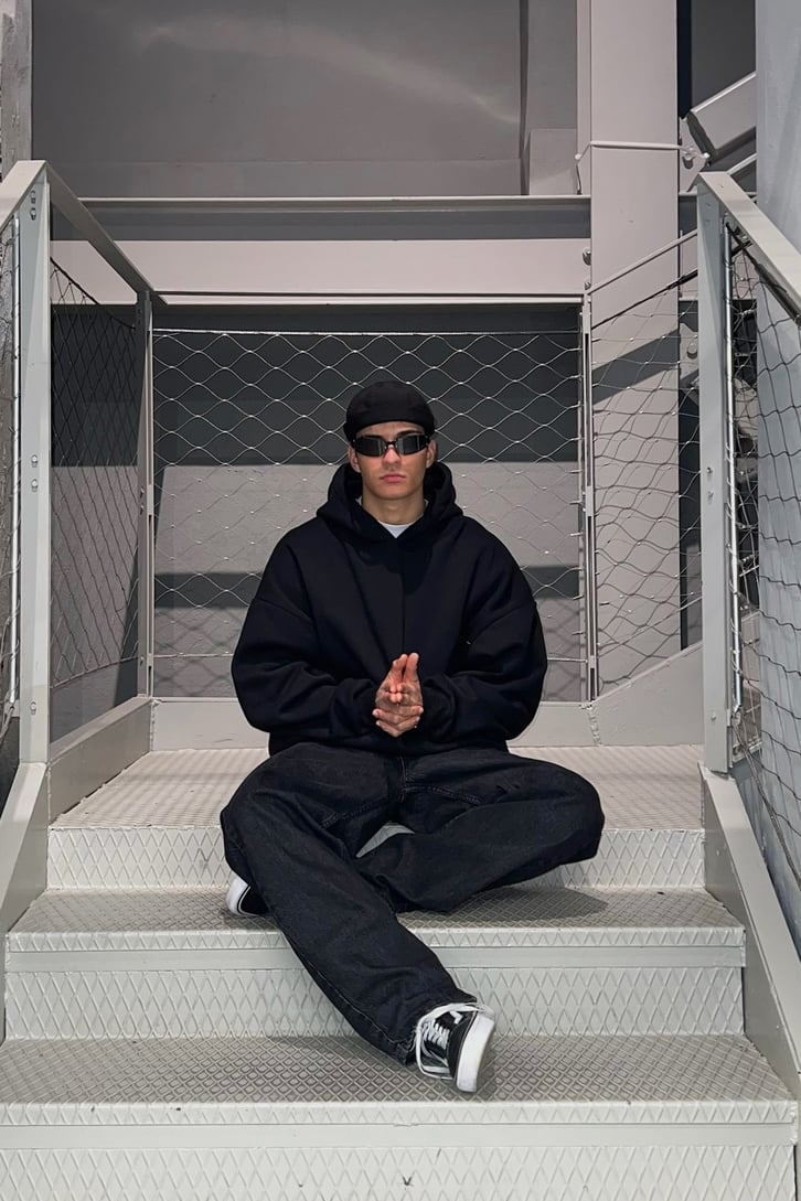 Flaw Atelier Basic Siyah İçi Pamuklu Hoodie