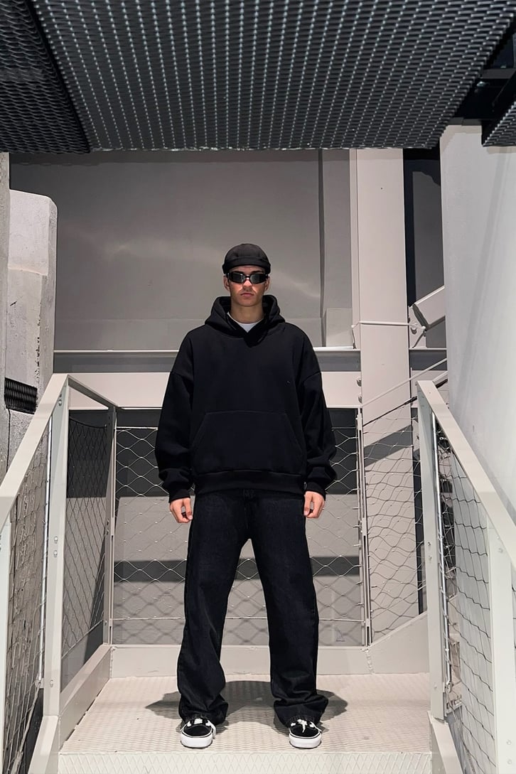 Flaw Atelier Basic Siyah İçi Pamuklu Hoodie