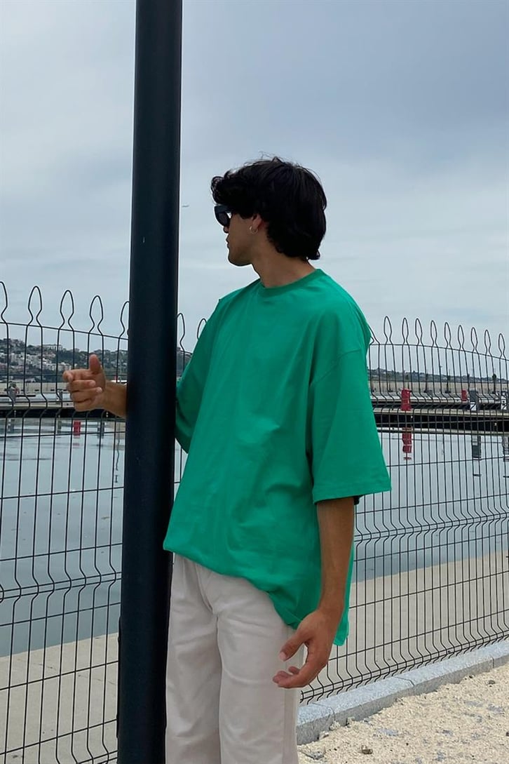 Flaw Atelier Basic Yeşil Oversize Tshirt