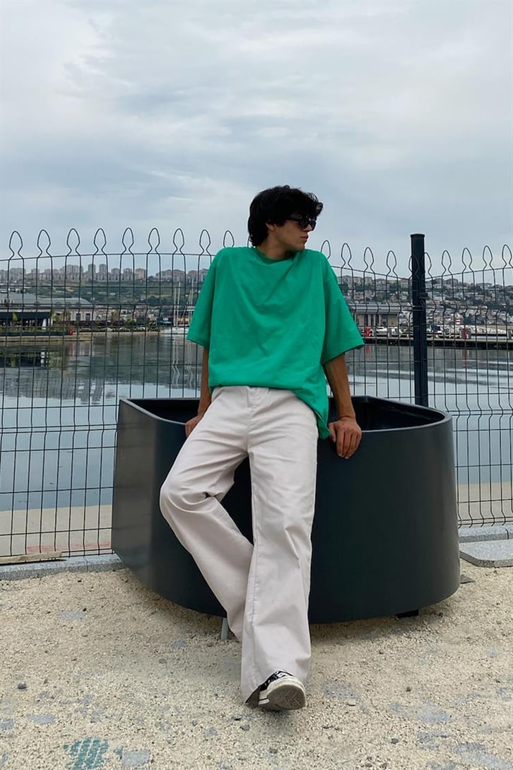 Flaw Atelier Basic Yeşil Oversize Tshirt