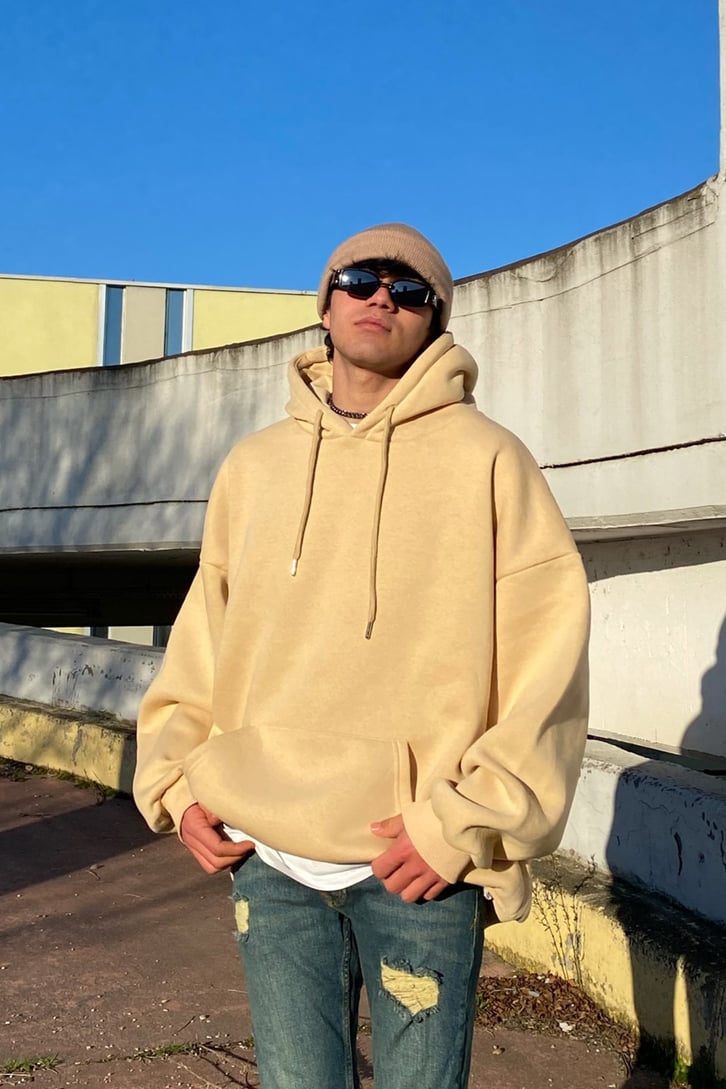 Flaw Atelier Beige Extra Oversize Premium Hoodie