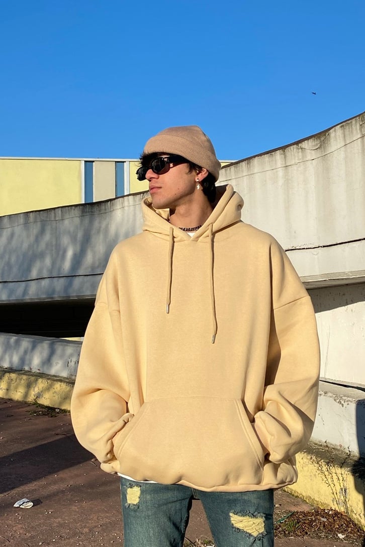 Flaw Atelier Beige Extra Oversize Premium Hoodie