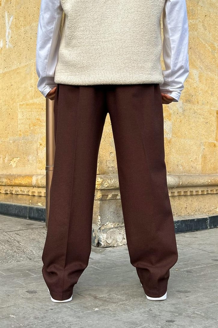 Flaw Atelier Bel Lastikli Kahverengi Kumaş Pantolon