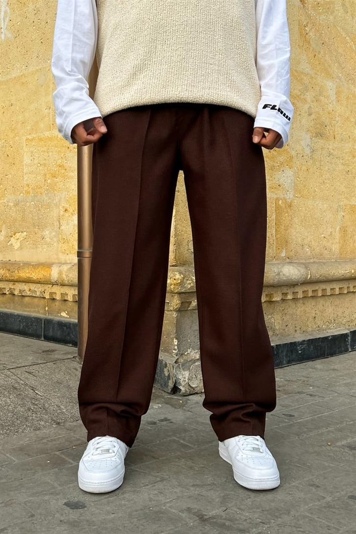 Flaw Atelier Bel Lastikli Kahverengi Kumaş Pantolon