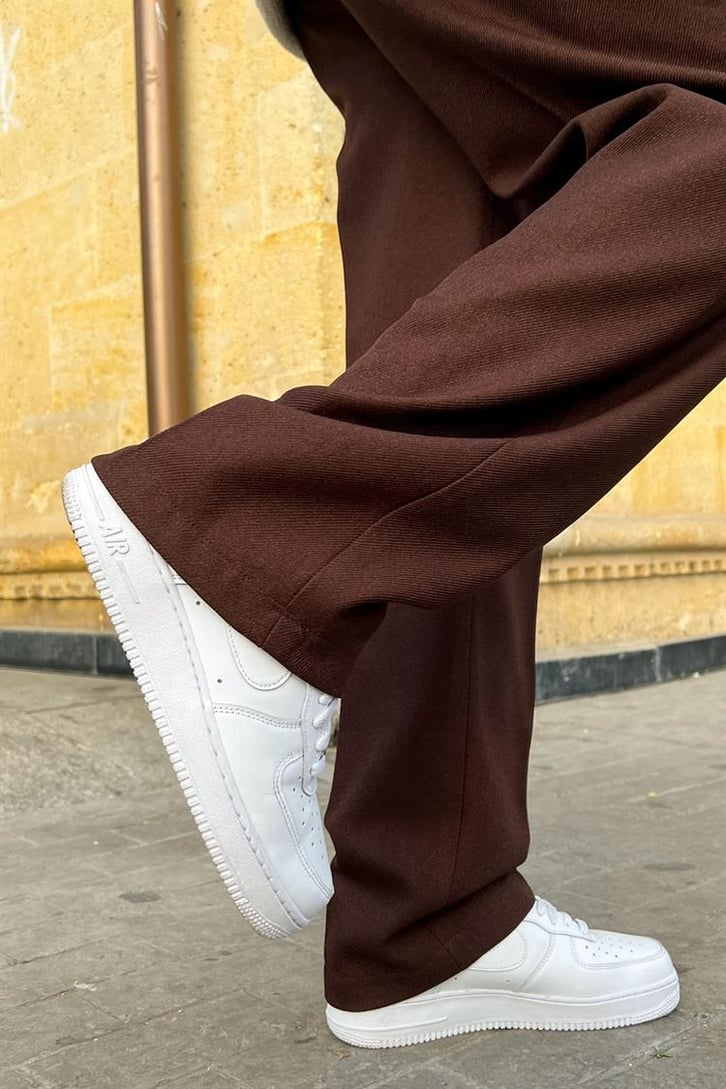 Flaw Atelier Bel Lastikli Kahverengi Kumaş Pantolon
