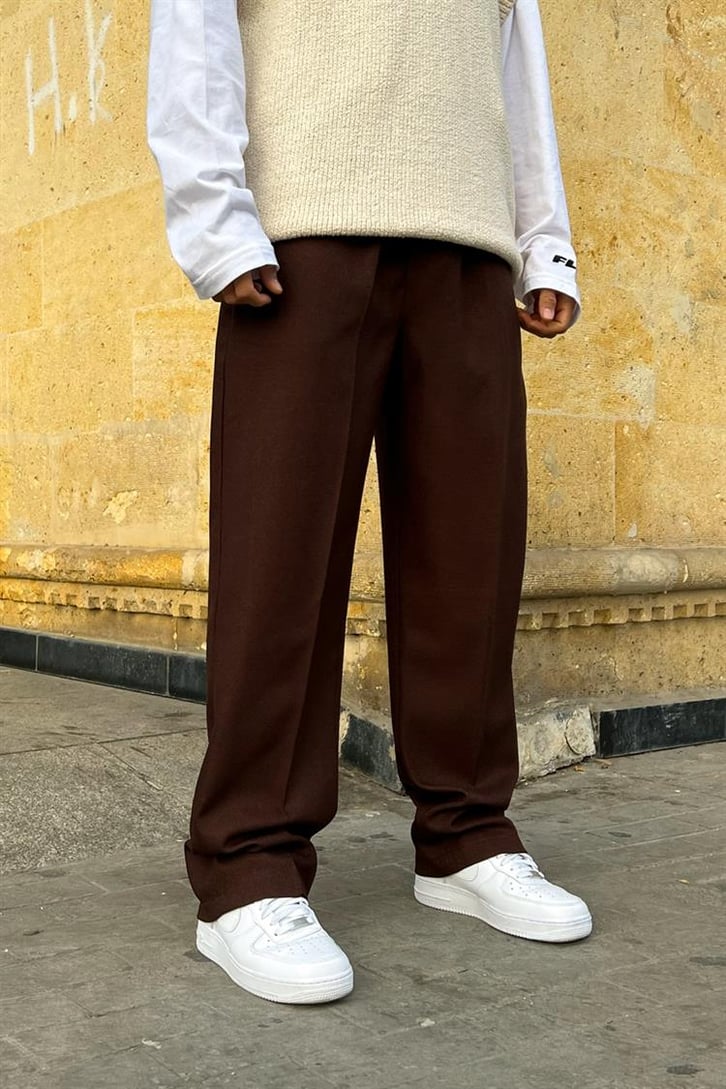 Flaw Atelier Bel Lastikli Kahverengi Kumaş Pantolon