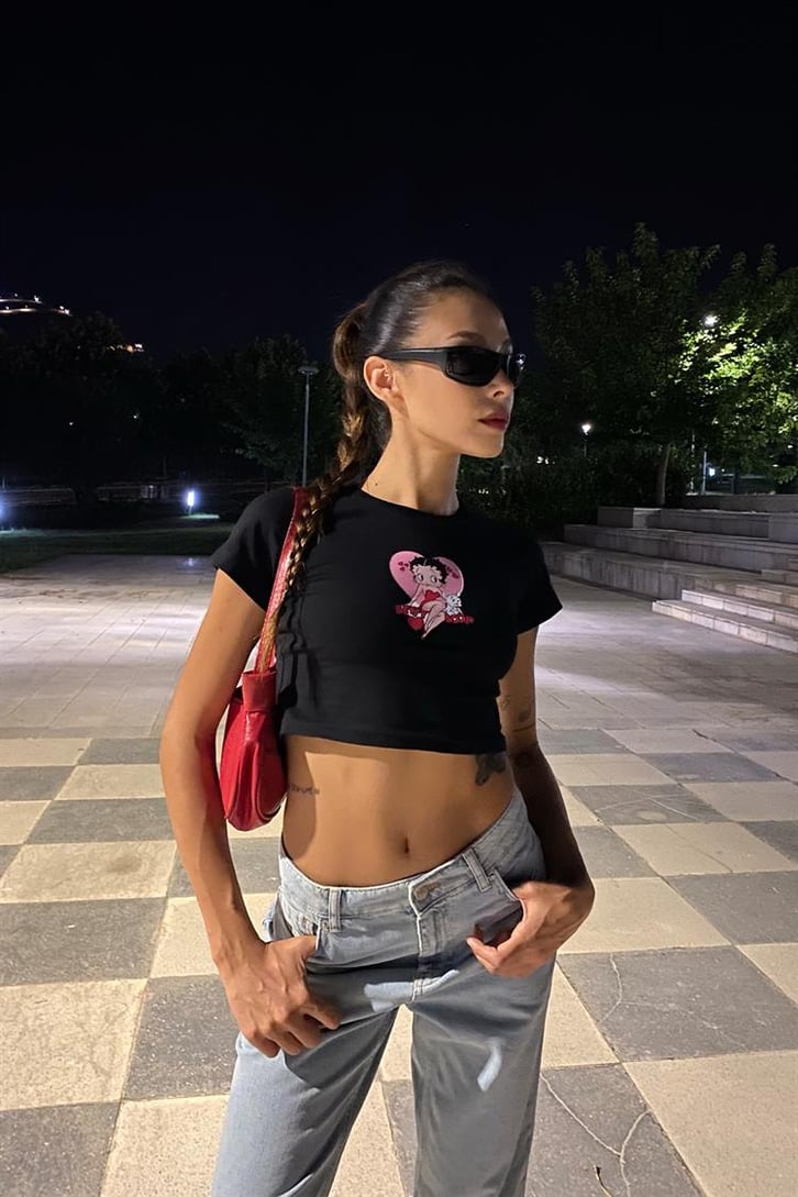 Flaw Atelier Belly Heart Baskılı Siyah Crop