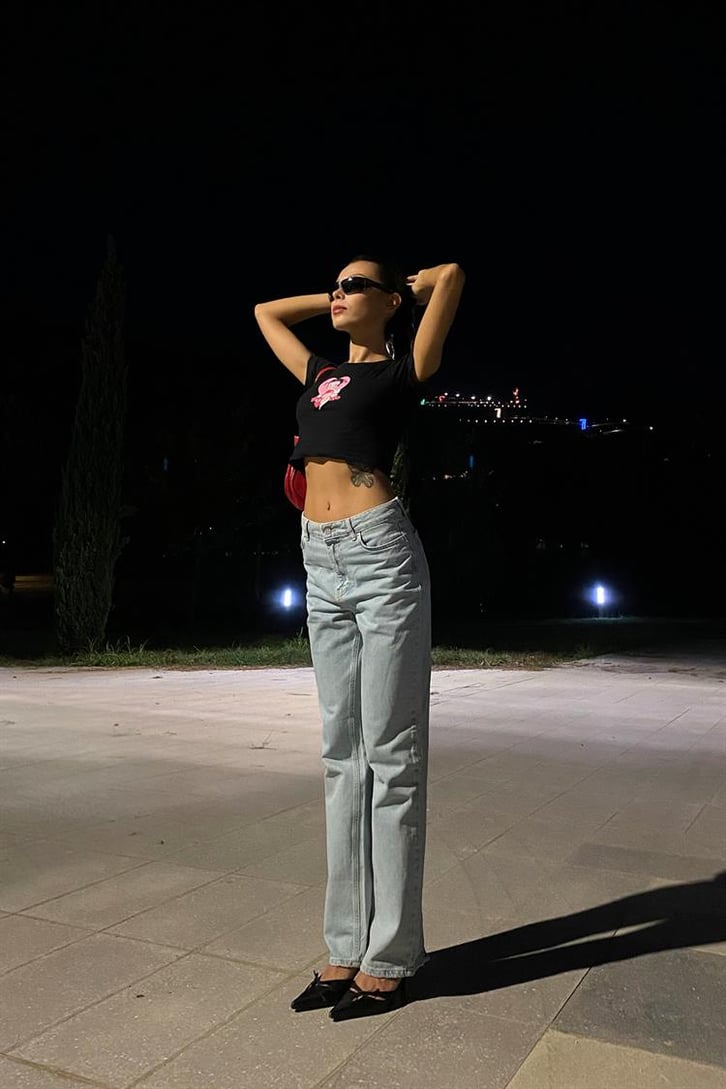 Flaw Atelier Belly Heart Baskılı Siyah Crop