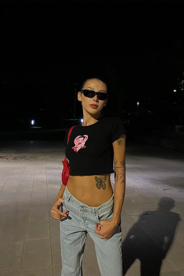 Flaw Atelier Belly Heart Baskılı Siyah Crop