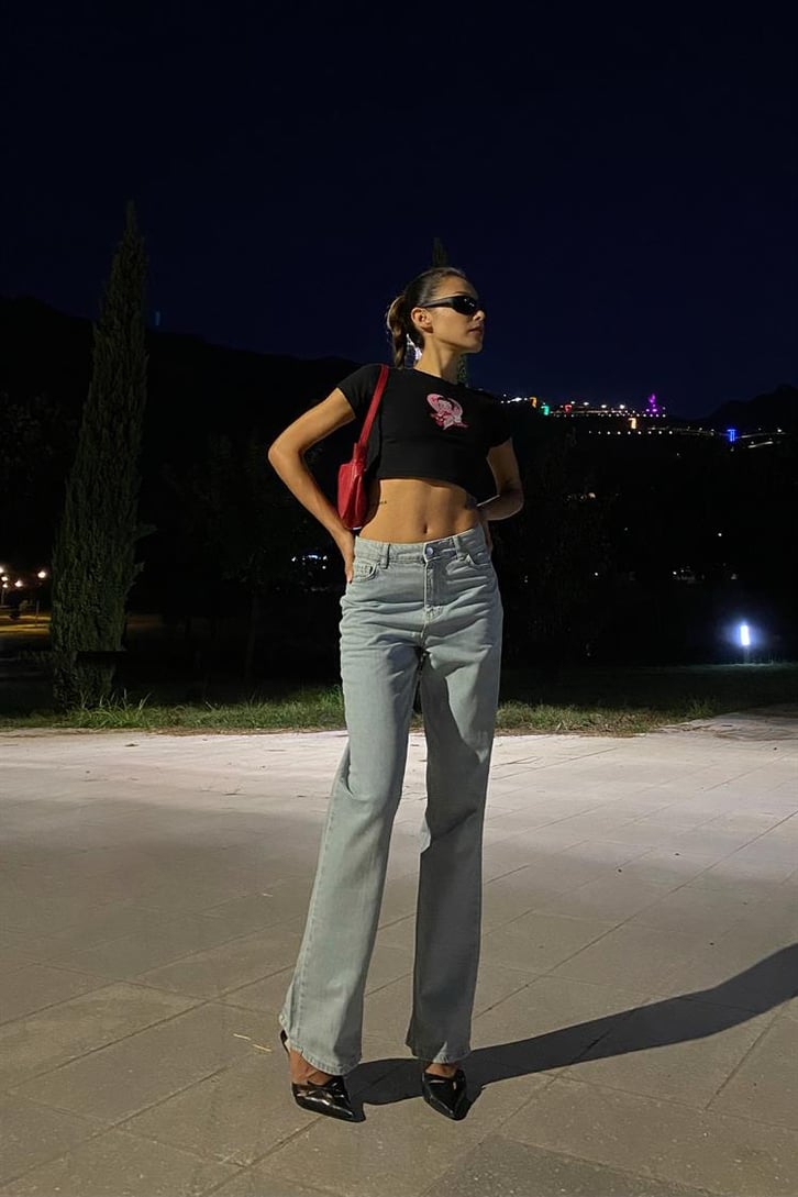 Flaw Atelier Belly Heart Baskılı Siyah Crop