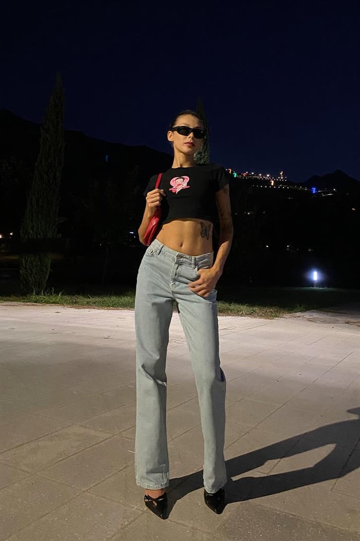 Flaw Atelier Belly Heart Baskılı Siyah Crop