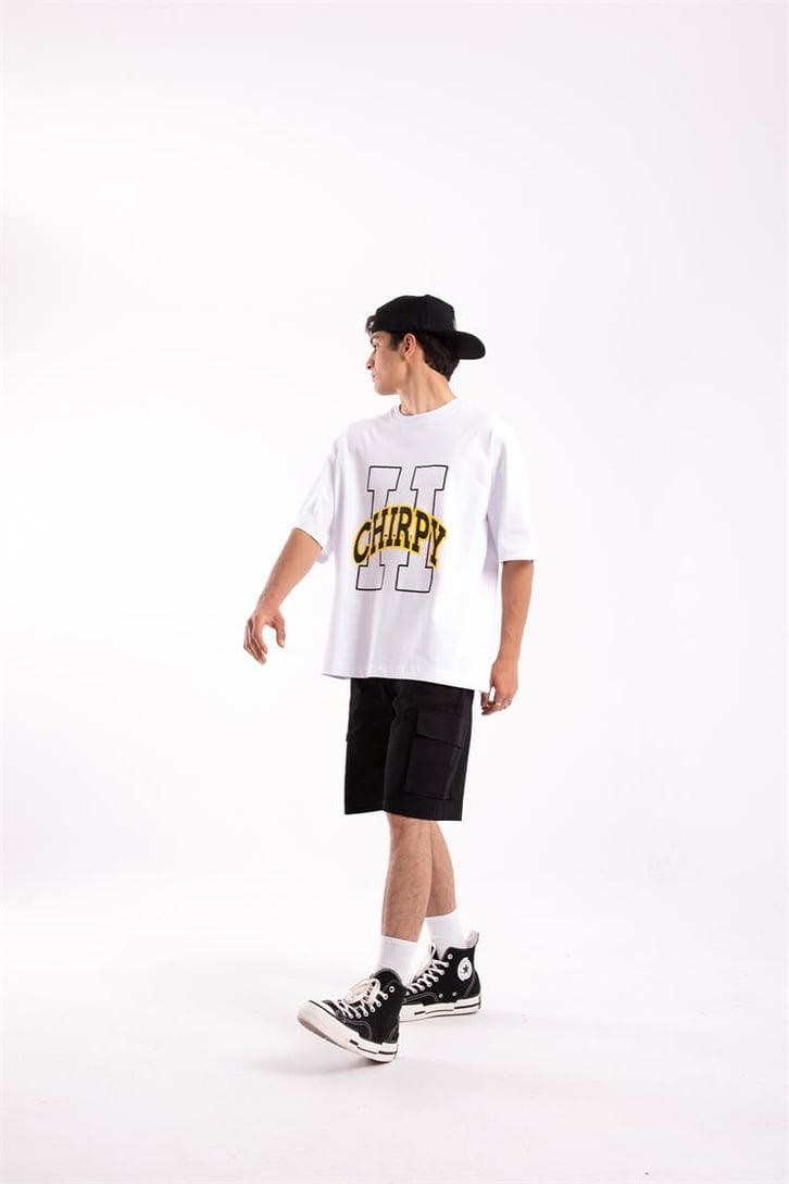 Flaw Atelier Chirpy Printed Beyaz Oversize Tshirt